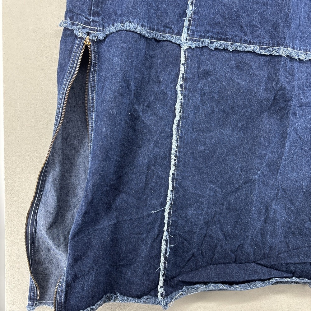 Ashley Stewart Denim Jean Skirt 26W Plus Size Patchwork Raw Hem Zip Detail Y2K - Picture 9 of 14